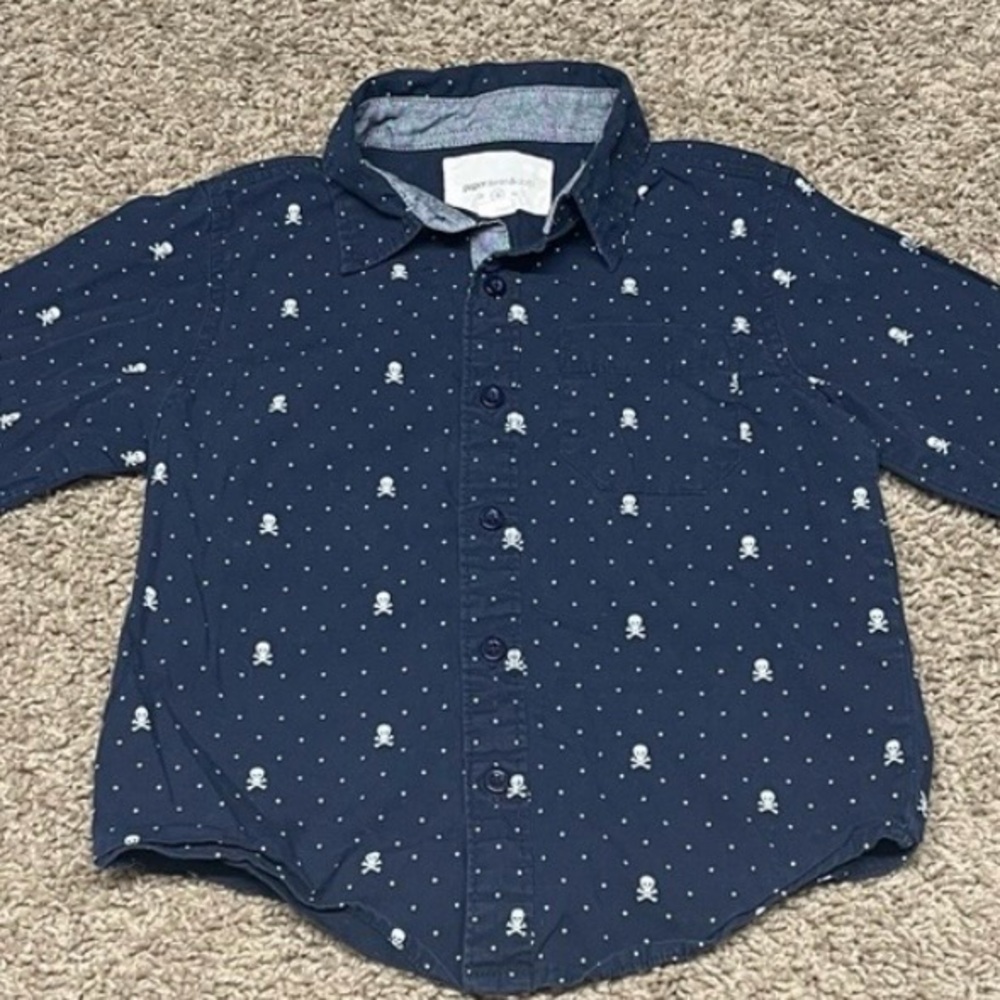 Paper denim & cloth boys button shirt 3T‎ skulls gothic toddler whimsigoth blue